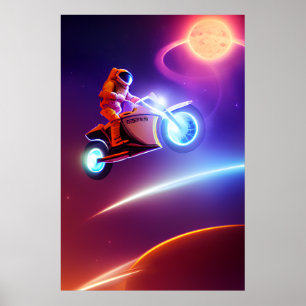 Poster Astronauta do Sci-Fi Biker, Foto para a Pop da Lua