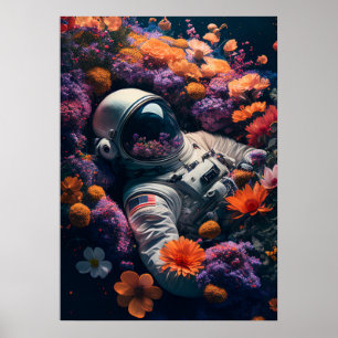 Poster Astronauta em flores coloridas