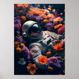 Poster Astronauta em flores coloridas