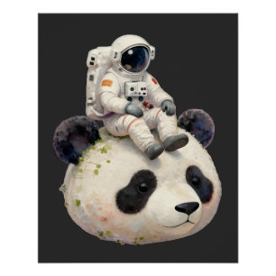 Póster Astronauta em um Panda Espacial Surreal Esquisito