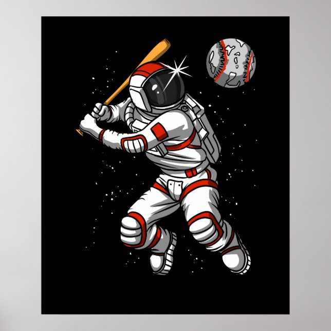 Poster Astronauta Espacial Jogador de Baseball Planeta Có (Frente)