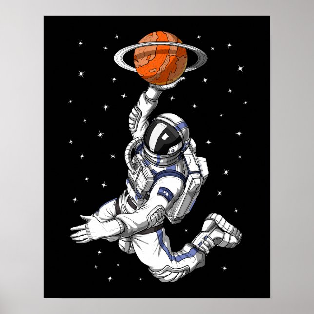 Poster Astronauta Espacial Jogando Basquete (Frente)