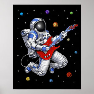 Poster Astronauta Espacial Tocando Violão