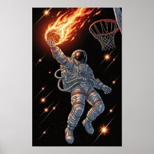 Poster Astronauta Faz Enterro de Basquete Flamejante Dinâ