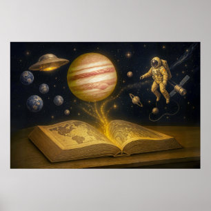 Poster Astronauta flutua de um livro de histórias cósmico
