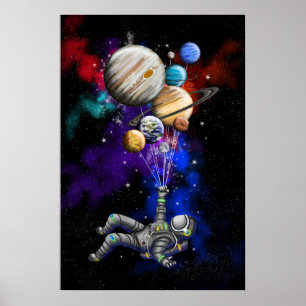 Poster Astronauta flutuando no espaço com balões