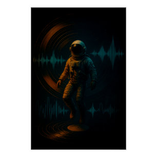 Póster Astronauta Flutuante na Arte Sonora Glitchwave