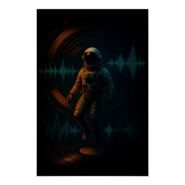 Póster Astronauta Flutuante na Arte Sonora Glitchwave (Frente)