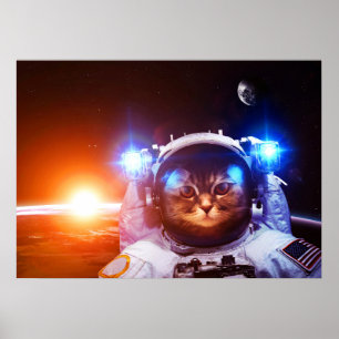 Poster Astronauta Gato Engraçado