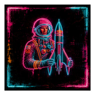 Póster Astronauta Homem Foguete