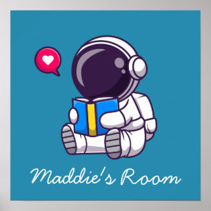 Poster Astronauta lendo livro, quarto de crianças bonitin