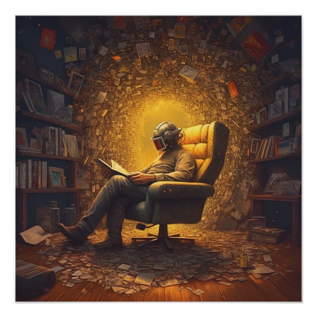 Póster Astronauta lendo um livro (Frente)