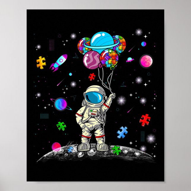 Poster Astronauta Lloon Puzzle Espaço Conscientização do  (Frente)