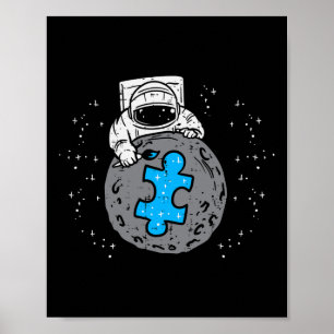 Poster Astronauta Lua Azul Quebra-cabeça Piece Autismo Co