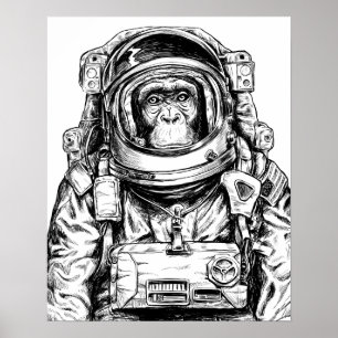 Poster Astronauta Macaco Desenhado À Mão