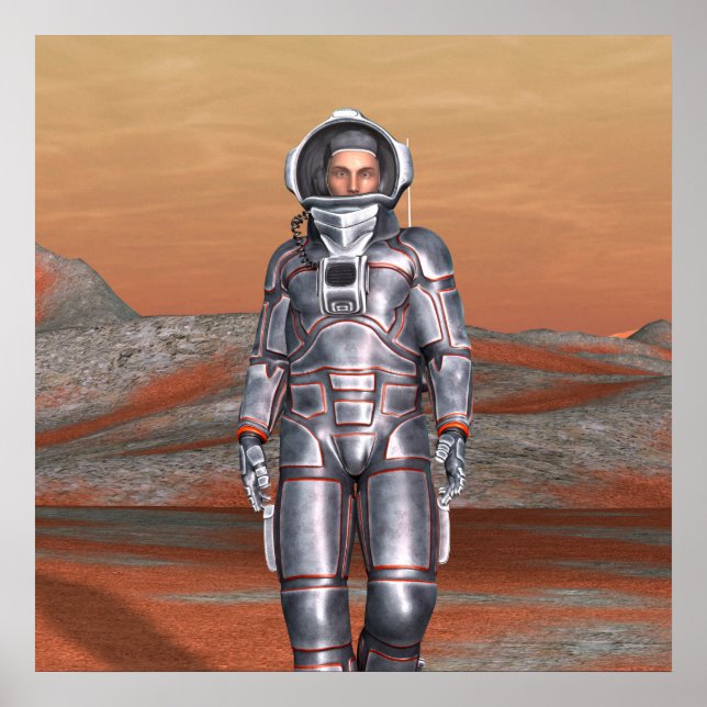 Póster Astronauta Marte - Explorador Espacial em Planeta  (Frente)