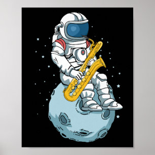 Poster Astronauta Musicista Saxofone Jogador Bass Saxofon