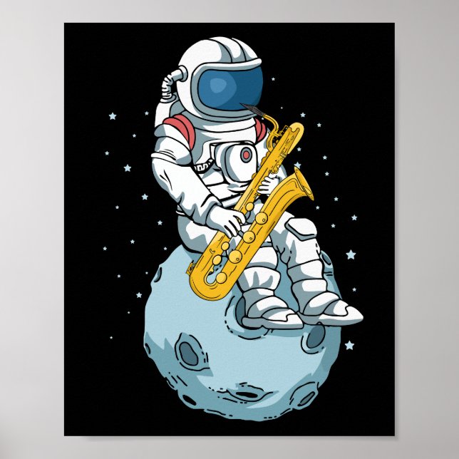 Poster Astronauta Musicista Saxofone Jogador Bass Saxofon (Frente)