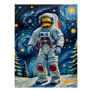 Póster Astronauta na Floresta de Inverno