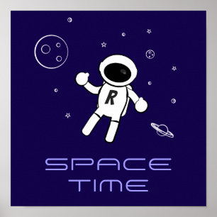 Poster Astronauta no Espaço - Arte em Roxo, Preto e Bran