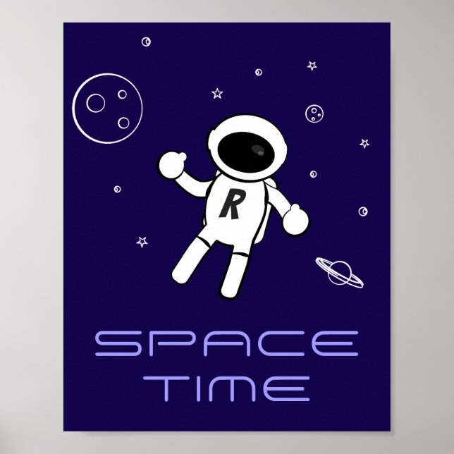 Poster Astronauta no Espaço - Arte em Roxo, Preto e Branc (Frente)