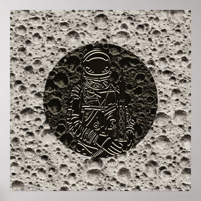Poster Astronauta no Espaço da Lua Negro e Cinza (Frente)