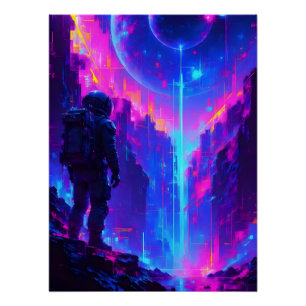 Póster Astronauta no Estilo de Pintura do Óleo do Planeta