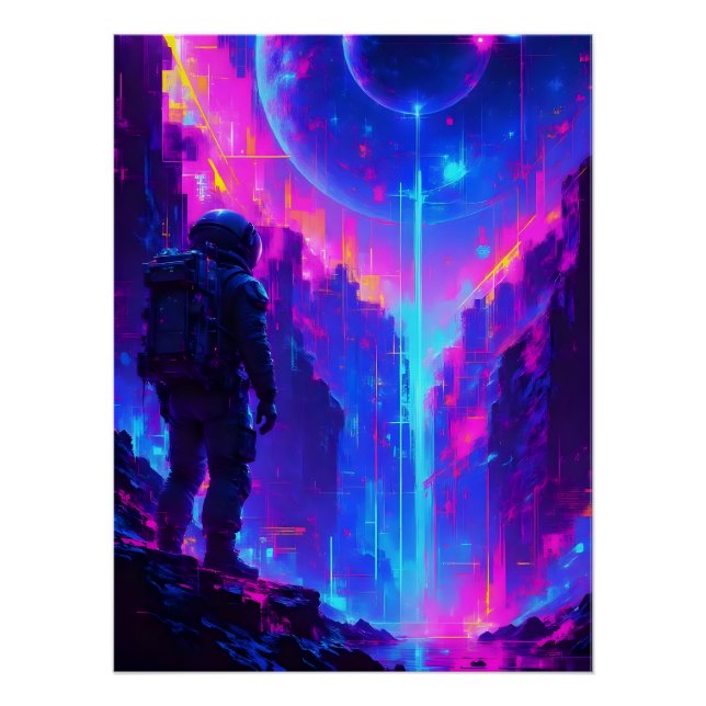 Póster Astronauta no Estilo de Pintura do Óleo do Planeta (Frente)
