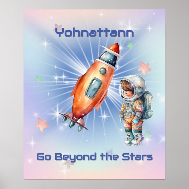 Poster Astronauta Pequeno e Fofo com Foguete (Frente)