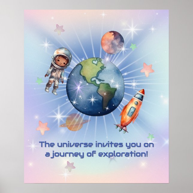 Poster Astronauta Pequeno e Fofo no Espaço (Frente)