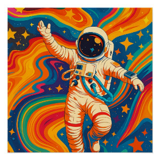 Póster Astronauta Psicodélico - Ondas Cósmicas De Groovy