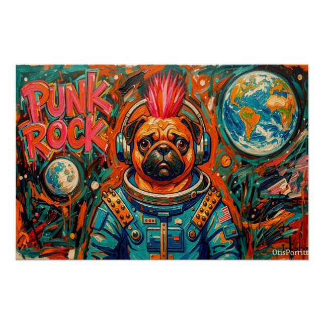 PÓSTER ASTRONAUTA PUG PUNK ROCK 6 (Frente)