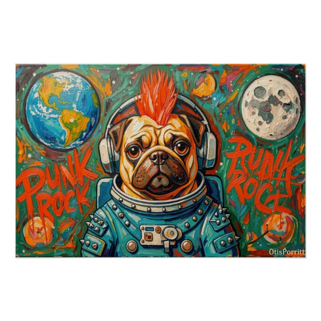 PÓSTER ASTRONAUTA PUG ROCK PUNK 4 (Frente)
