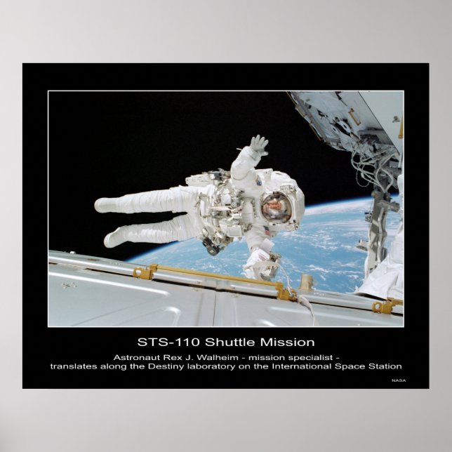 Póster Astronauta Rex J. Walheim ao lado de International (Frente)