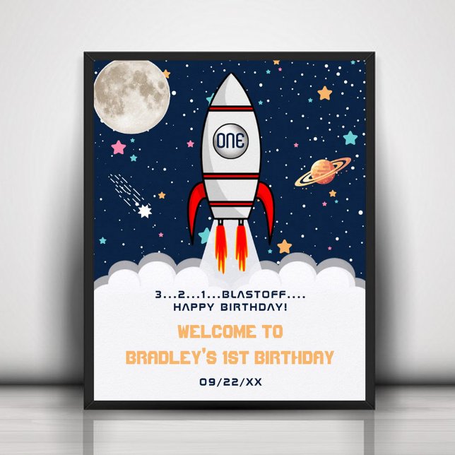 Poster Astronauta Rocket Outer Space primeiro aniversario (Criador carregado)