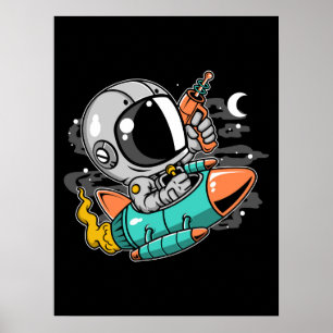 Poster Astronauta Roket Riding