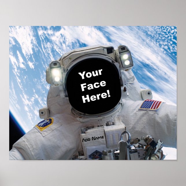 Póster Astronauta Selfie - Adicione seu rosto e nome (Frente)