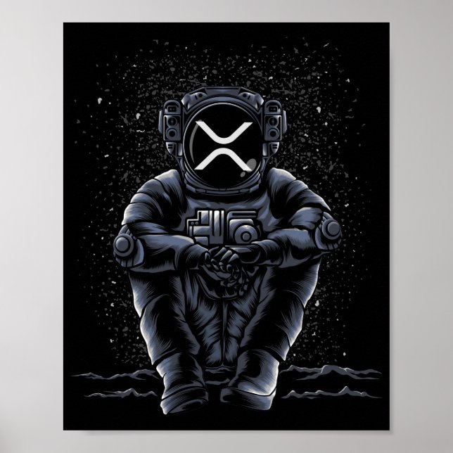 Poster Astronauta Sentando A Cripto XRP Para A Lua (Frente)