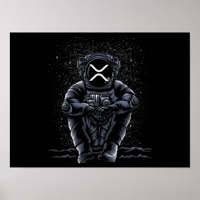 Poster Astronauta Sentando A Cripto XRP Para A Lua (Frente)