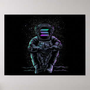 Poster Astronauta Sentando Solana SOL Para A Cripto Da Lu