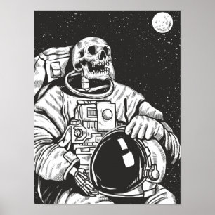 Poster Astronauta Skeleton Spooky Skull