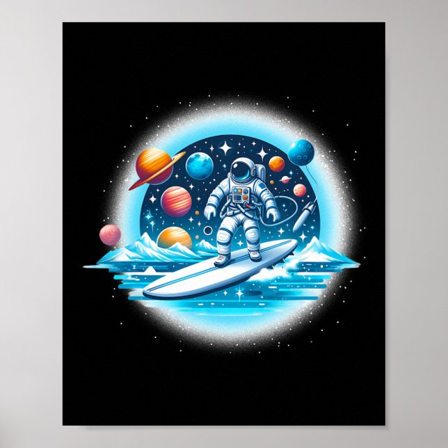 Poster Astronauta Surfando No Espaço Meninos Meninas Stem (Frente)