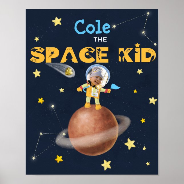 Poster 👨 ‍ 🚀 Astronauta, tema de espaço bonitinho Nome  (Frente)