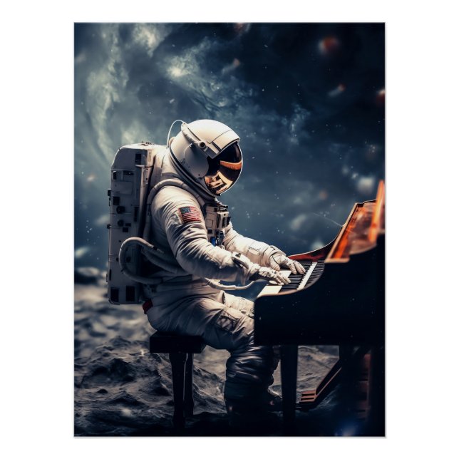 Póster Astronauta Tocando Piano na Lua (Frente)