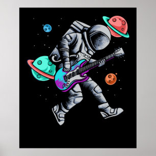 Poster Astronauta Tocando Planetas Espaciais do Violão Mú