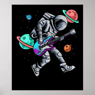 Poster Astronauta Tocando Planetas Espaciais do Violão Mú