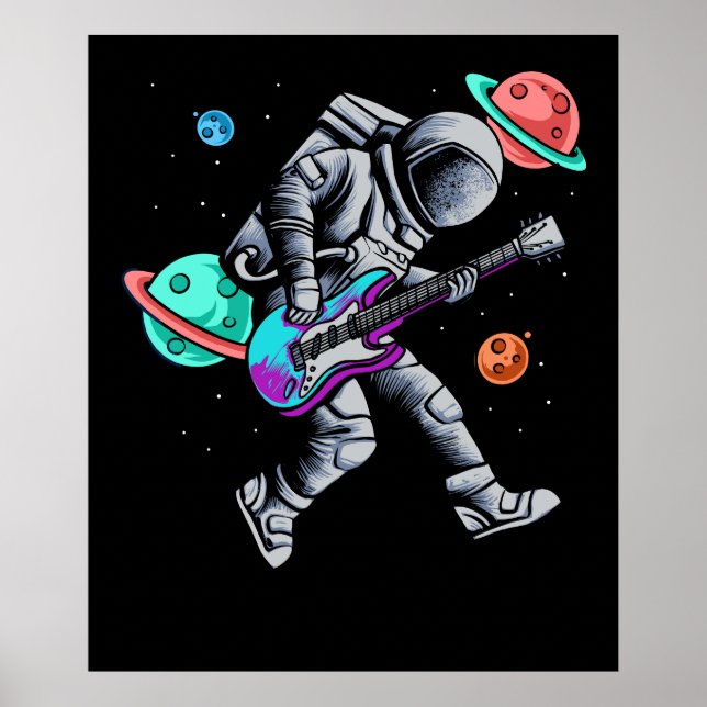 Poster Astronauta Tocando Planetas Espaciais do Violão Mú (Frente)