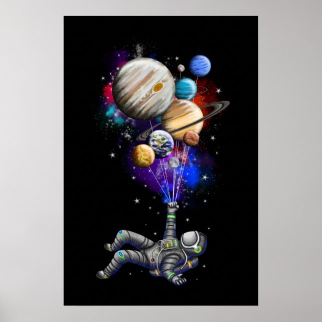 Poster Astronauta viajando pelo sistema solar (Frente)