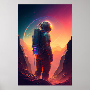 Poster Astronauta World Discovery Painting Human Universe