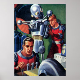 Poster Astronautas de Ficção Científica Vintage consertan